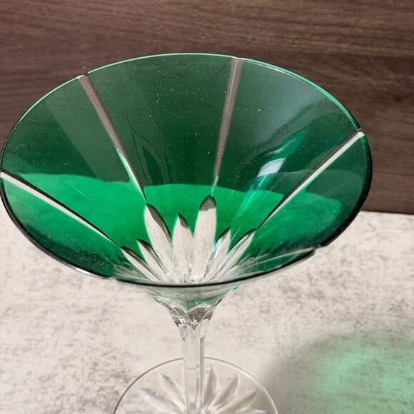 Vintage 80s Ajka Castille Albinka Green Cut to Clear S/Four Martini Glasses MINT - Picture 6 of 11